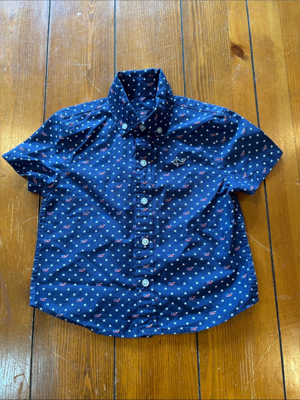 Vineyard Vines Navy Button-Up with White Stars & Red Accent Whales Boys 2T